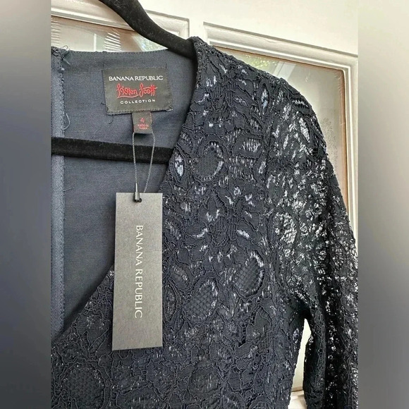 Banana Republic L'Wren Scott Collection Navy Lace Metallic Dress Size 4 NWT - Picture 5 of 15